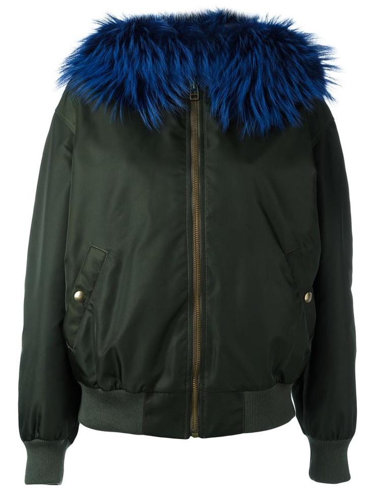 Mr & Mrs Italy Fur Collar Bomber Jacket, Women's, Size: Xs, Green, Polyamide/polyurethane/polyester/racoon Fur