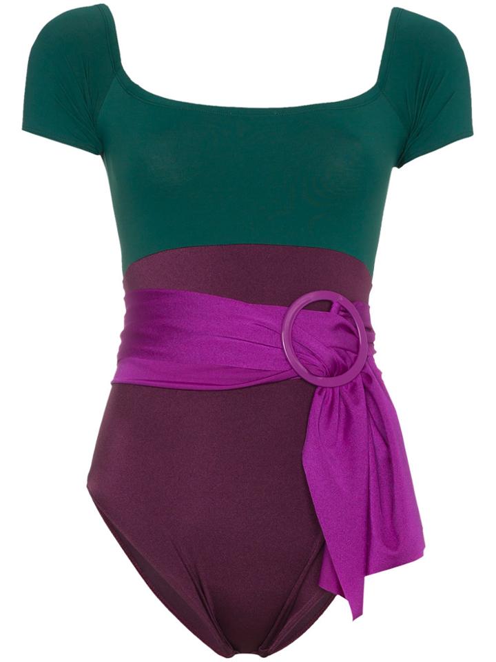 Leslie Amon Sacha Belted Short Sleeve Swimsuit - Green