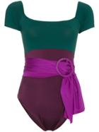 Leslie Amon Sacha Belted Short Sleeve Swimsuit - Green