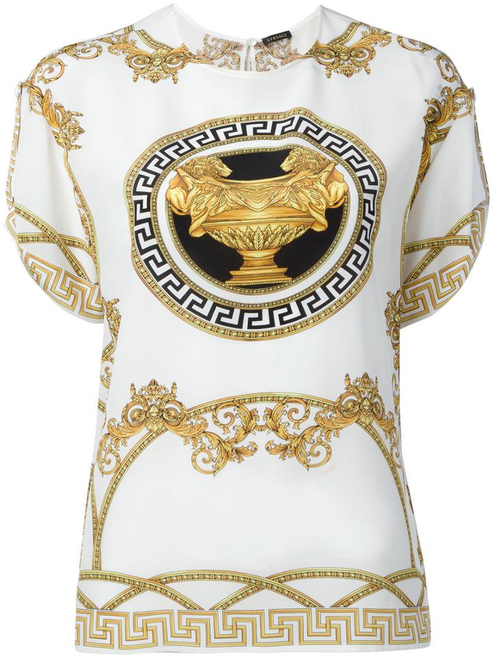 Versace - Printed Silk Top - Women - Silk - 42, Women's, White, Silk