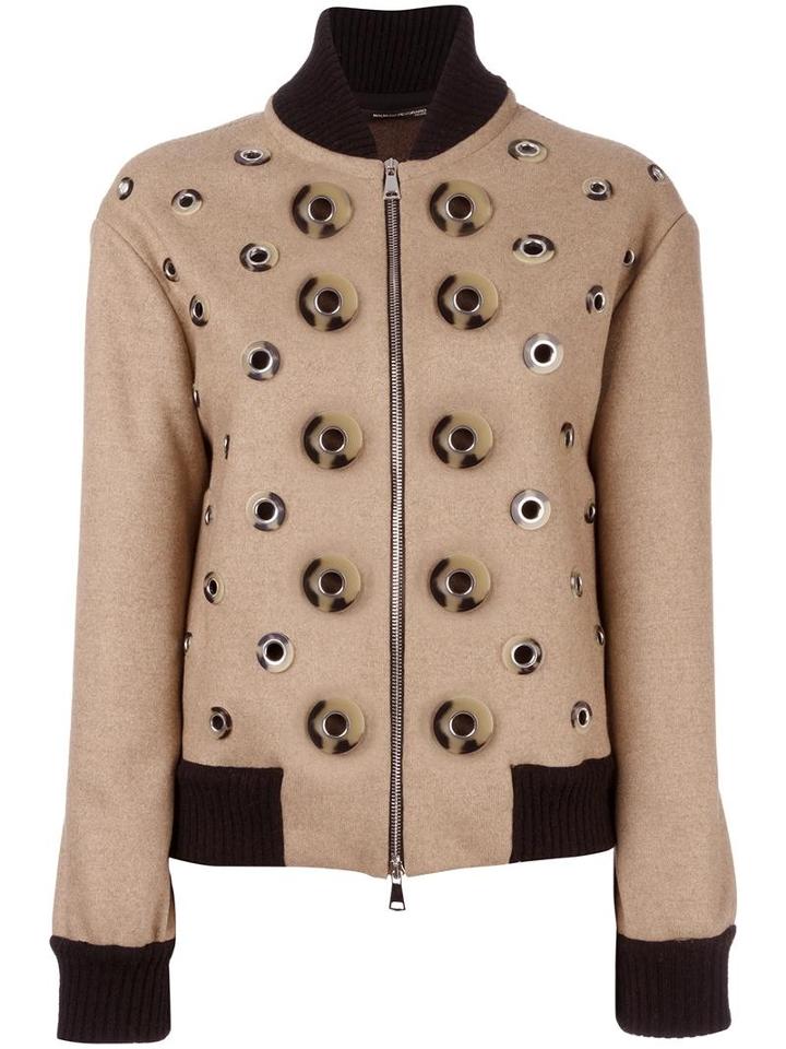 Maurizio Pecoraro Disc Applique Bomber Jacket, Women's, Size: 40, Brown, Nylon/polyester/viscose/brass