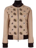 Maurizio Pecoraro Disc Applique Bomber Jacket, Women's, Size: 40, Brown, Nylon/polyester/viscose/brass
