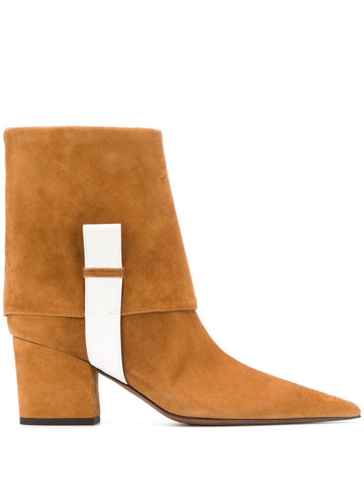 L'autre Chose Textured Colour Block Boots - Brown