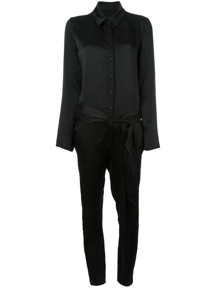Rta Collared Long Sleeve Jumpsuit, Women's, Size: 4, Black, Silk