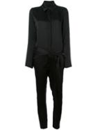 Rta Collared Long Sleeve Jumpsuit, Women's, Size: 4, Black, Silk