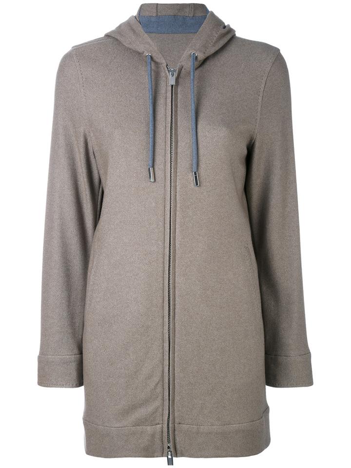 Eleventy - Drawstring Zipped Hoodie - Women - Silk/polyester/acetate/cashmere - 40, Brown, Silk/polyester/acetate/cashmere