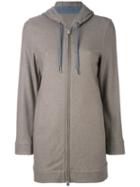 Eleventy - Drawstring Zipped Hoodie - Women - Silk/polyester/acetate/cashmere - 40, Brown, Silk/polyester/acetate/cashmere