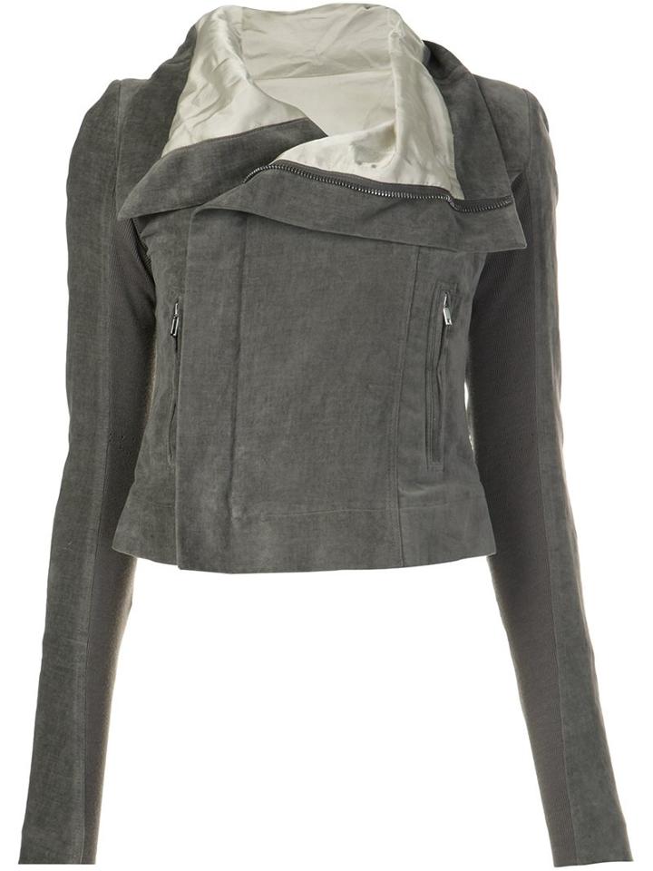 Rick Owens Biker Jacket, Women's, Size: 42, Grey, Cupro/cotton/linen/flax