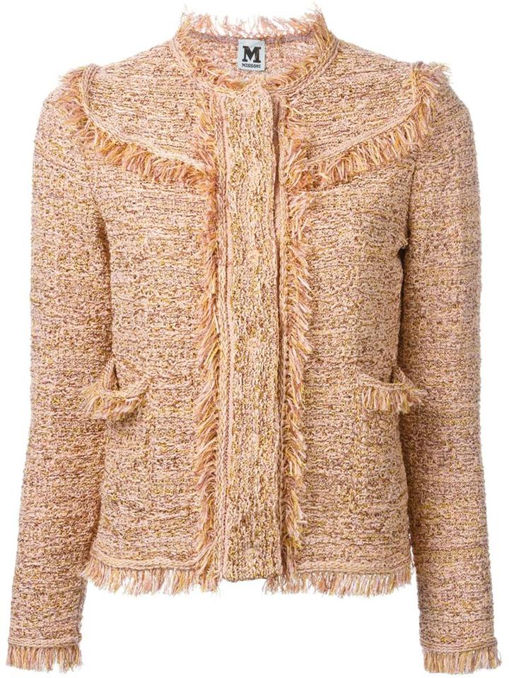 M Missoni Fringed Woven Jacket, Women's, Size: 46, Pink/purple, Cotton/polyamide/metallic Fibre