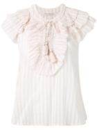 Ulla Johnson - Striped Ruffle Blouse - Women - Cotton - 4, Pink/purple, Cotton