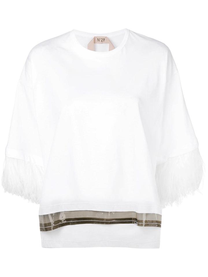Nº21 Feather Embellished T-shirt - White