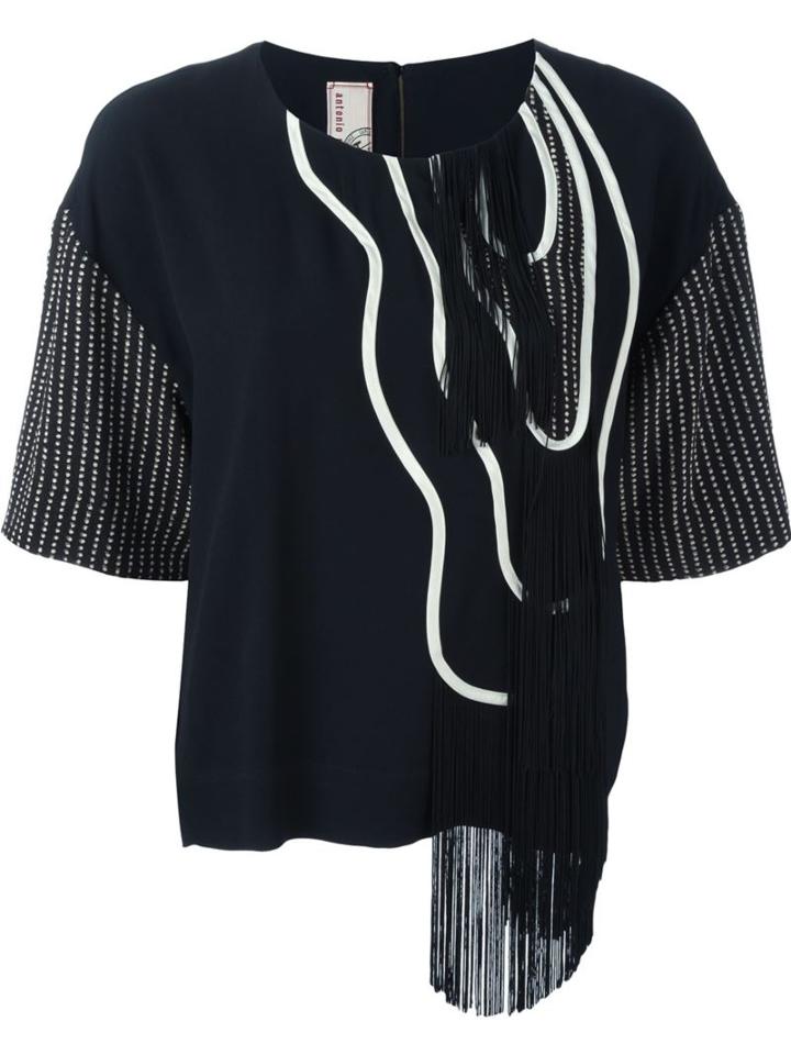 Antonio Marras Fringed Patterned Top, Women's, Size: 42, Black, Polyester/acetate/viscose/viscose