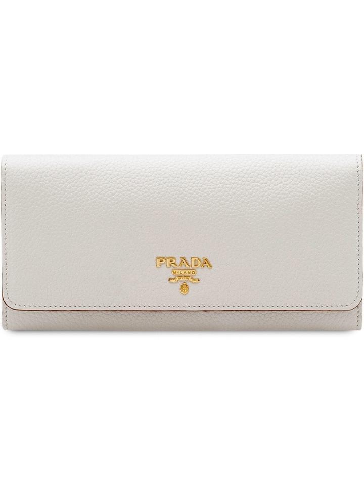 Prada Logo Continental Wallet - White