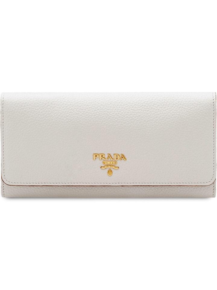 Prada Logo Continental Wallet - White