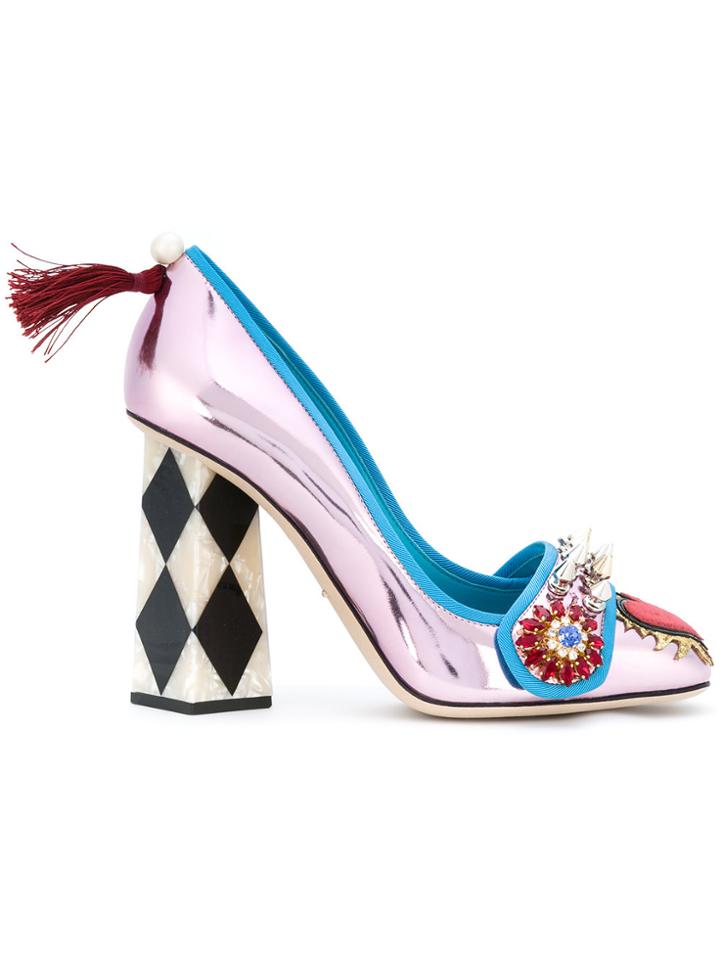 Dolce & Gabbana Jackie Pumps With Bejewelled Appliqué - Pink & Purple