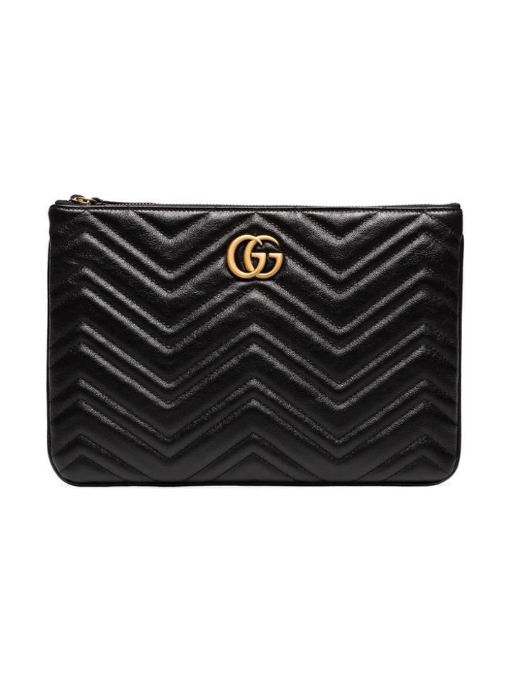 Gucci Black Chevron Quilted Leather Gg Clutch
