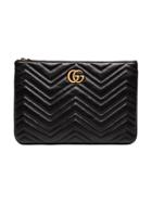 Gucci Black Chevron Quilted Leather Gg Clutch