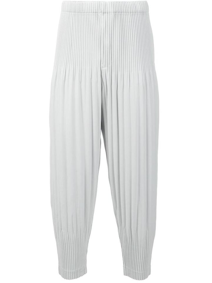 Homme Plissé Issey Miyake Pleated Cropped Trousers, Men's, Size: 2, Grey, Recycled Polyester