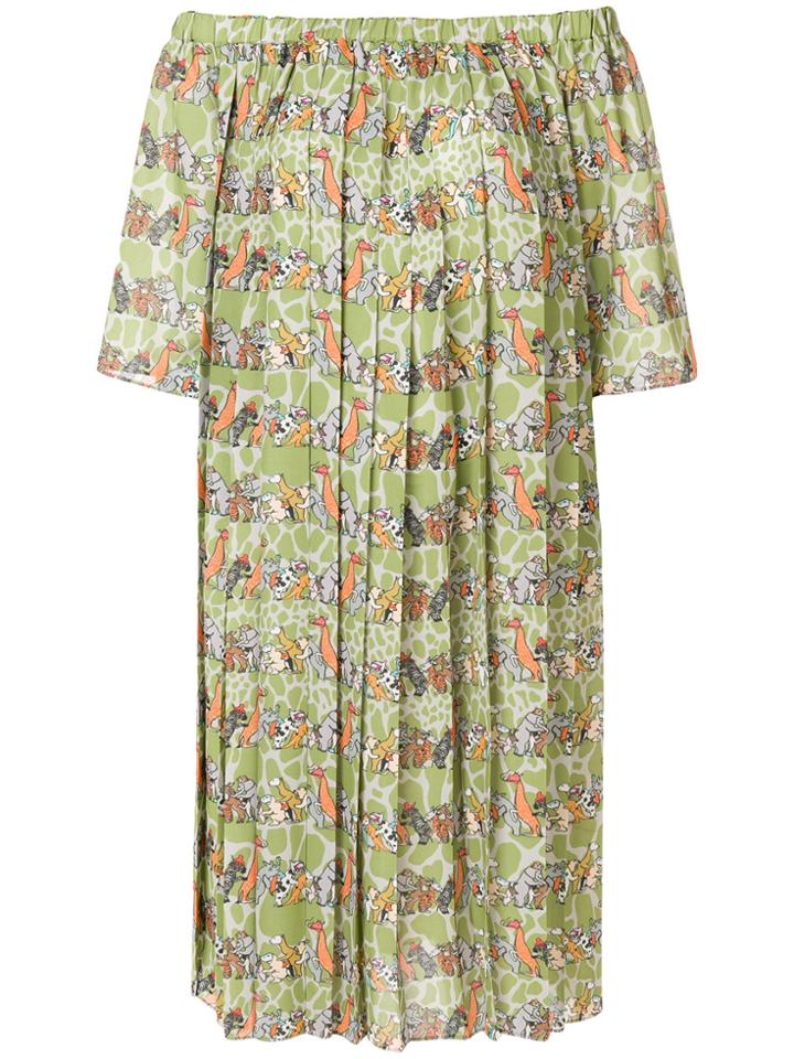 Ultràchic Animals Print Off Shoulder Dress - Green