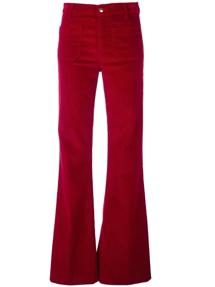 The Seafarer Flared Corduroy Trousers, Women's, Size: 27, Red, Cotton/spandex/elastane
