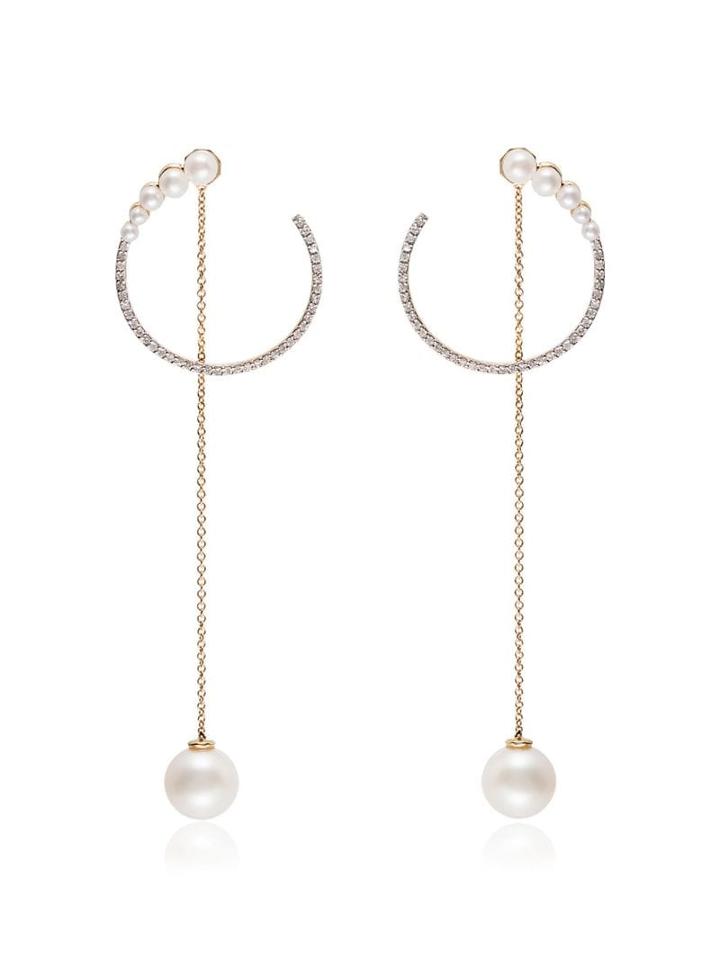 Mateo 14k Gold, Diamond And Pearl Earrings - 107 - Metallic