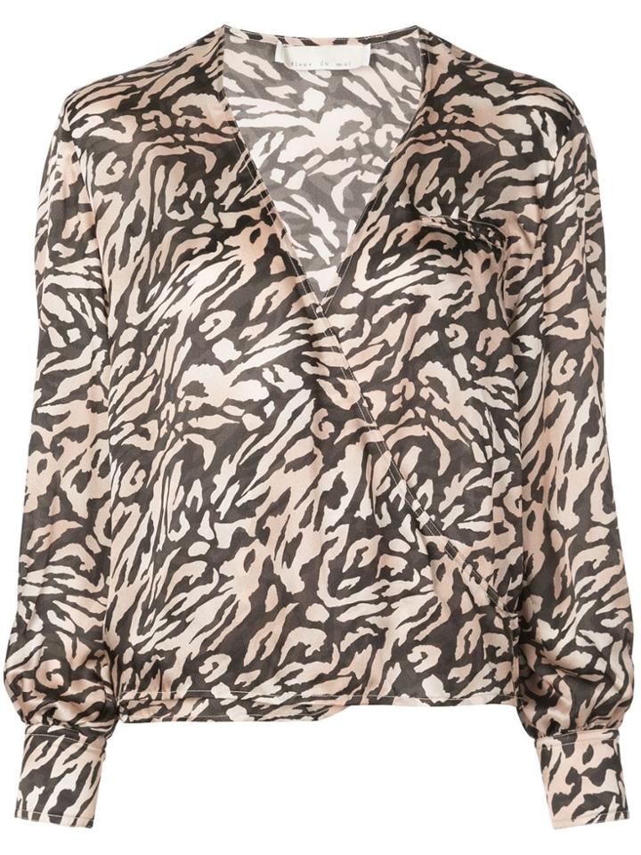 Fleur Du Mal Tiger Print Wrap Blouse - Brown