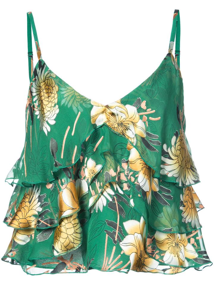 Alice+olivia - Floral Print Top - Women - Silk/polyester/spandex/elastane/viscose - Xs, Green, Silk/polyester/spandex/elastane/viscose