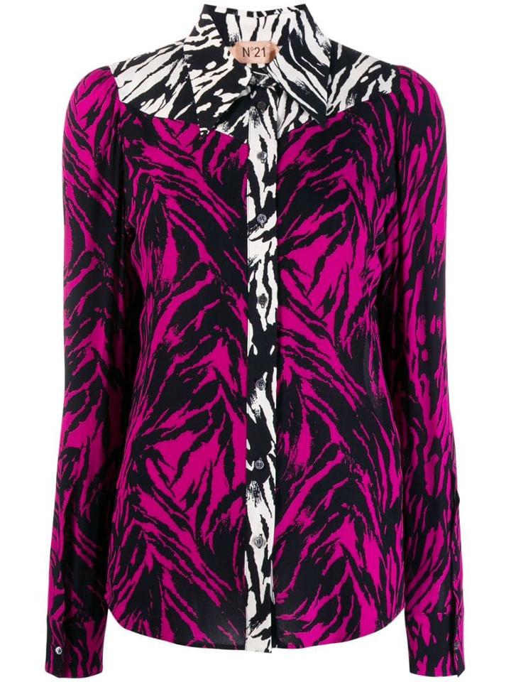 Nº21 Contrast Trim Zebra Shirt - Black