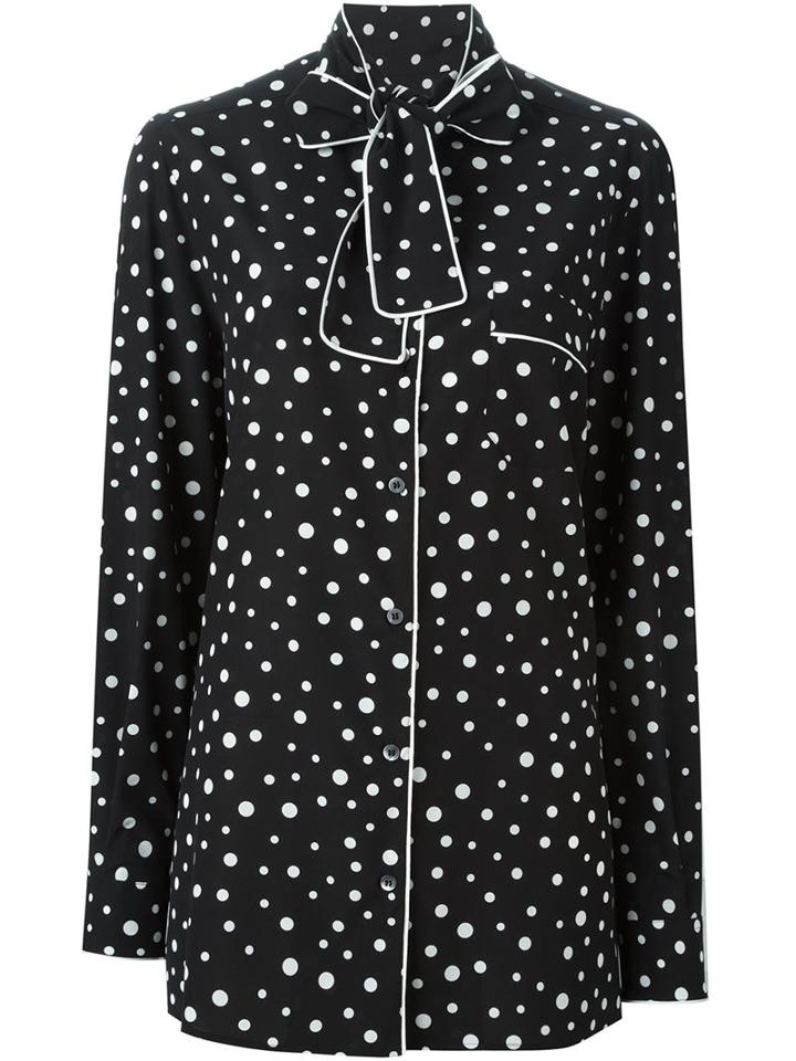 Dolce & Gabbana Polka Dot Print Pyjama Shirt, Women's, Size: 38, Black, Silk/spandex/elastane