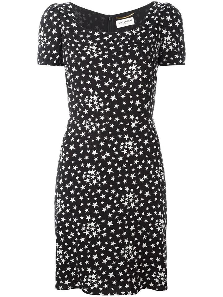 Saint Laurent Star Print Tea Dress, Women's, Size: 36, Black, Silk/viscose
