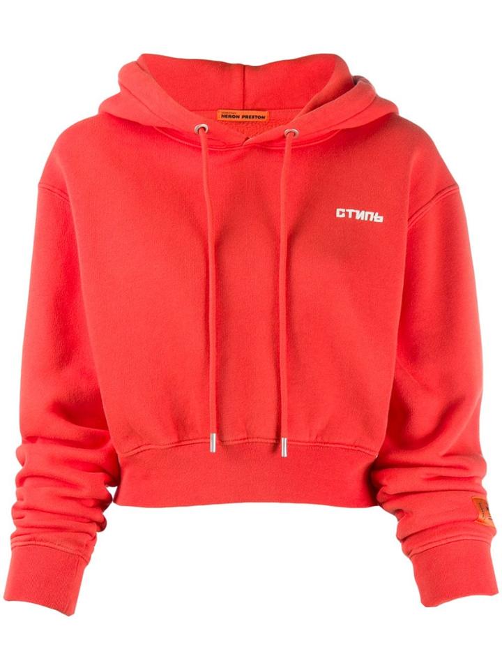 Heron Preston Cropped Logo Hoodie - Red