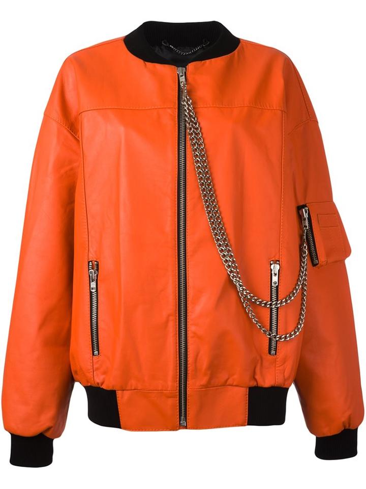 Misbhv Chain Detailed Bomber Jacket, Women's, Size: Xs/s, Yellow/orange, Leather