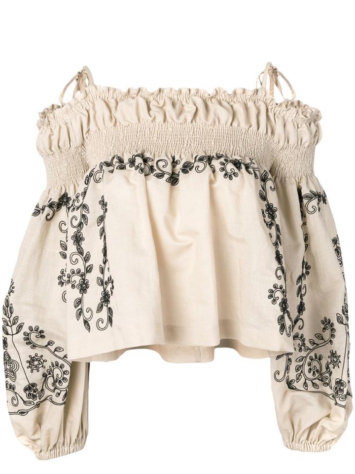 Wandering Floral Print Detail Top - Neutrals