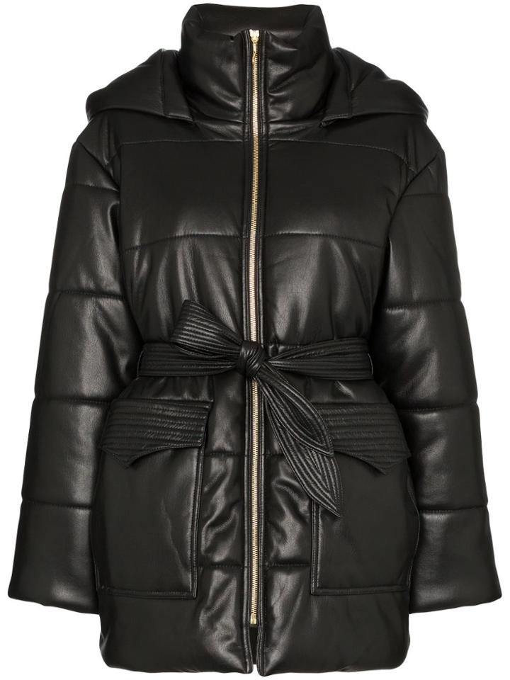 Nanushka Lenox Hooded Vegan Leather Puffer Jacket - Black