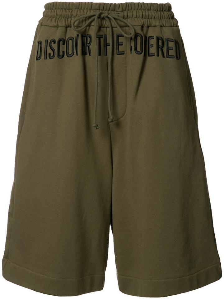 Juun.j Embroidered Track Shorts, Men's, Size: 46, Green, Cotton