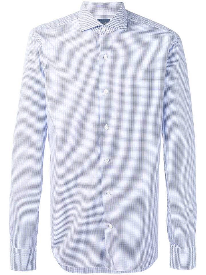 Barba Checked Shirt, Men's, Size: 40, Blue, Cotton