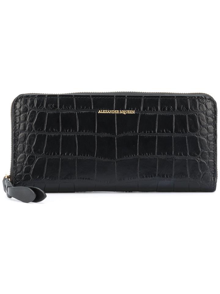 Alexander Mcqueen Crocodile Effect Wallet - Black