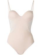 La Perla - Pearl Trim Swimsuit - Women - Nylon/polyester/spandex/elastane - 4, Nude/neutrals, Nylon/polyester/spandex/elastane