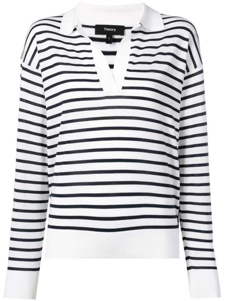 Theory Striped V-neck Jumper - White