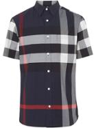 Burberry Short-sleeve Check Stretch Cotton Shirt - Blue