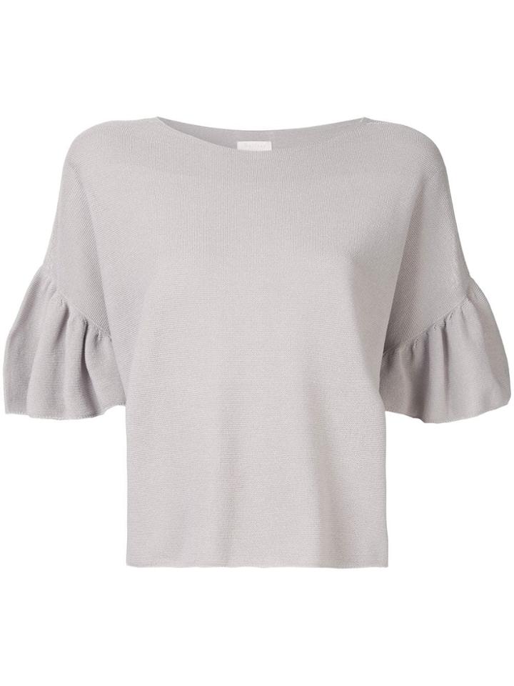 Ballsey Ruffle Sleeve Knitted Sweater - Grey