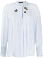 Luisa Cerano Pleated Bib Mandarin Collar Shirt - Blue