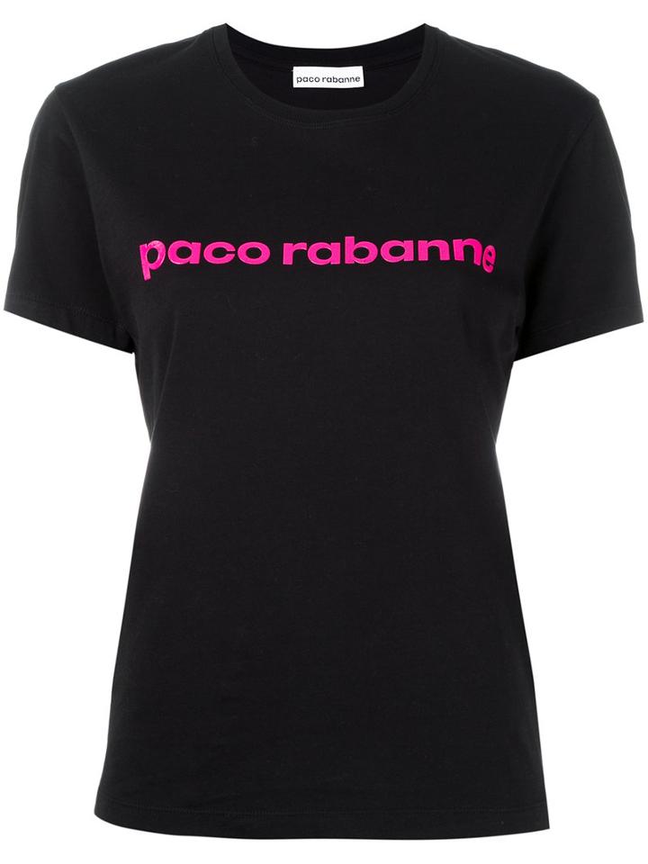 Paco Rabanne Logo Print T-shirt, Women's, Size: Large, Black, Cotton
