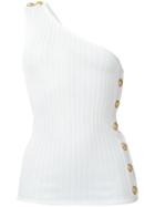 Balmain One Shoulder Button Top, Women's, Size: 36, White, Viscose