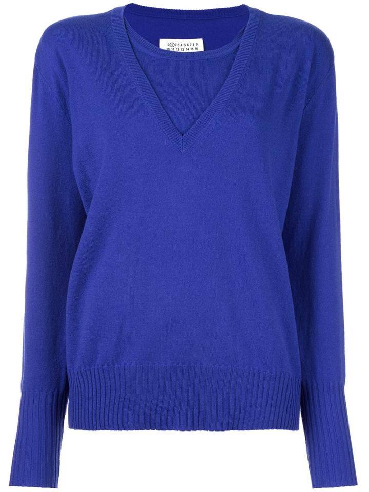 Maison Margiela Layered Pullover Sweater, Women's, Size: Medium, Blue, Cashmere