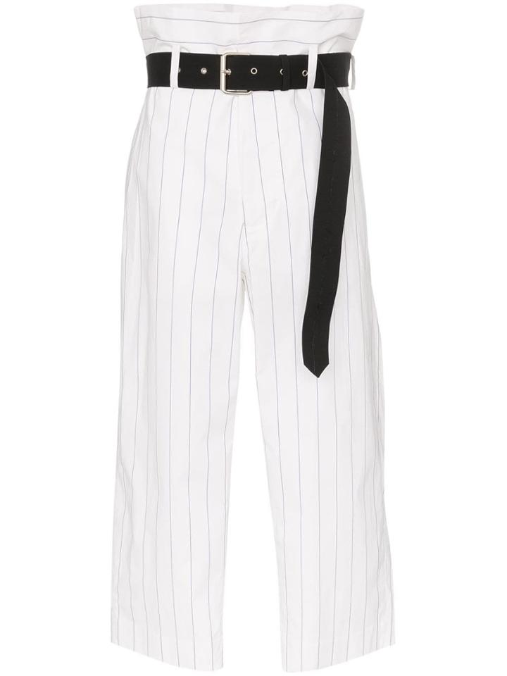 Plan C Pinstripe High-waist Trousers - White