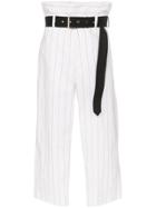 Plan C Pinstripe High-waist Trousers - White