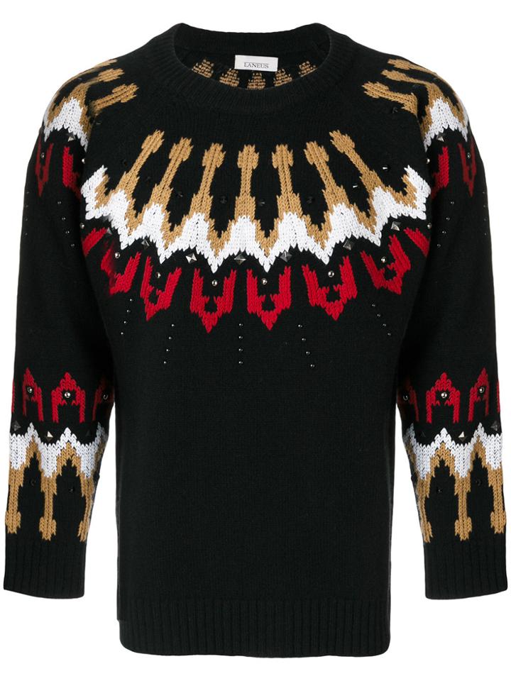 Laneus Intarsia Stud Jumper - Black