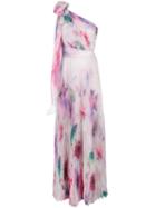 Marchesa Notte One Shoulder Floral Print Chiffon Gown - Pink