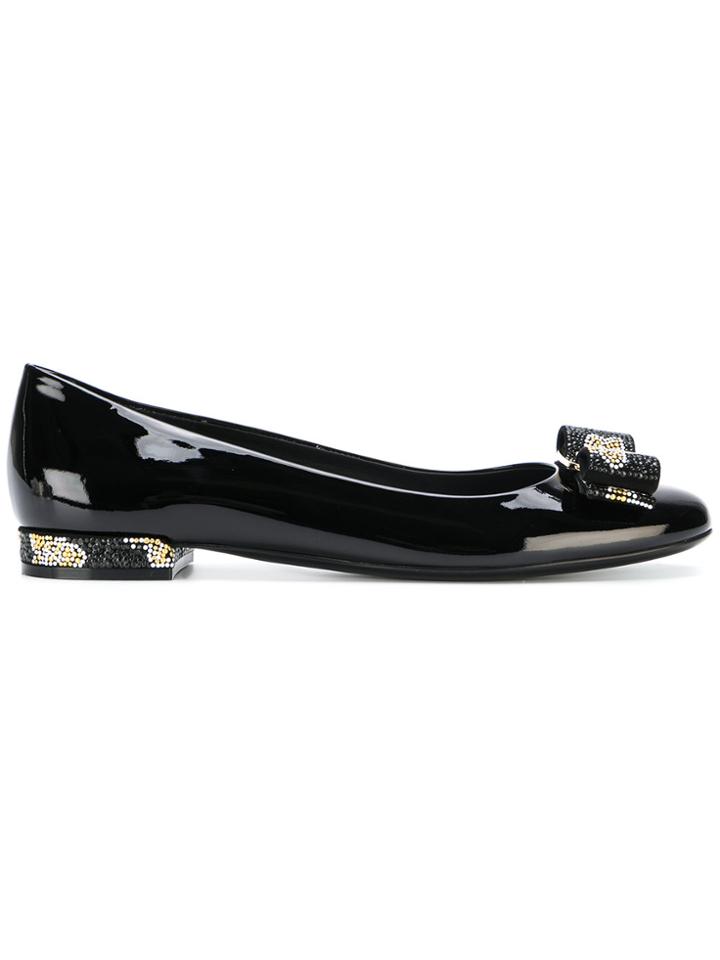 Salvatore Ferragamo Vara Crystal-embellished Ballerina Shoes - Black